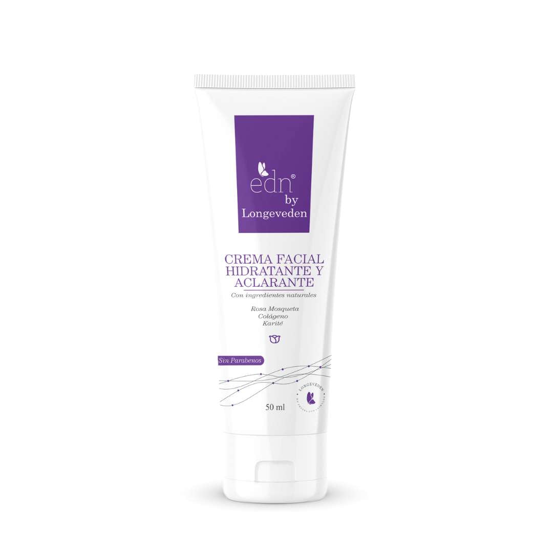 EDN by Longeveden - Crema Facial Hidratante y Aclarante con Rosa Mosqueta, Colágeno y Karité
